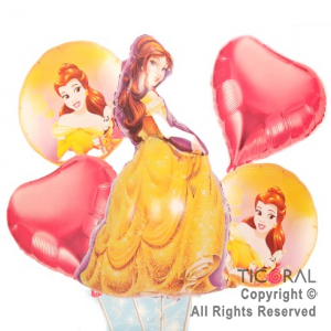 SET DE GLOBOS METALIZADO PRINCESA BELLA 5 UNIDADES 